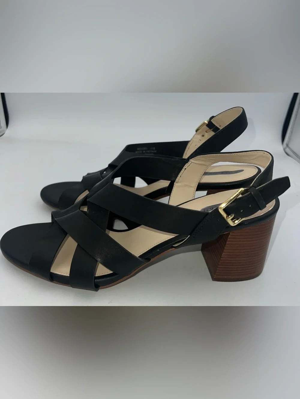 COLE HAAN JAMIE Ankle Strap  Sandals Black Vegan Faux Leather Women’s Size 11B